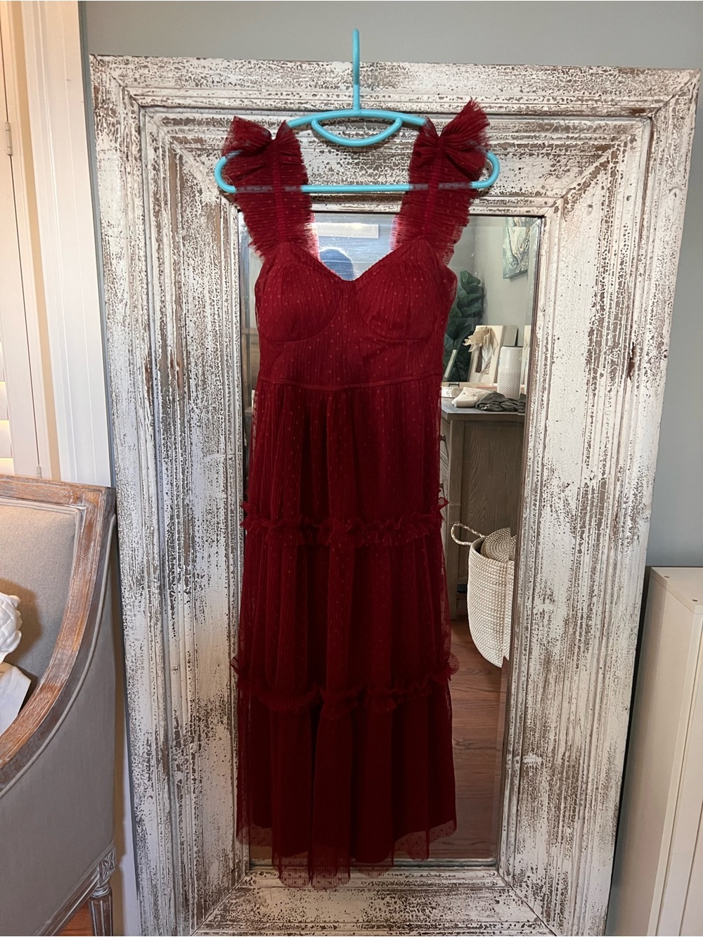 Blu Pepper Burgundy Ruffle-Strap Tiered Maxi Dress